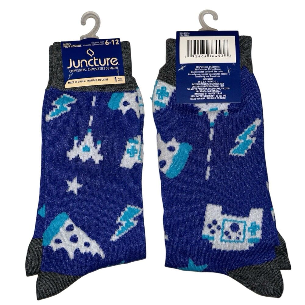 1x Juncture Mens Crew Socks Spaceship Size 6-12
